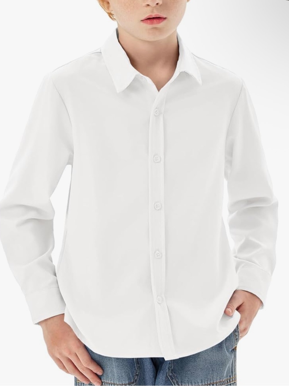 Boys 120 Classic White Long-Sleeve Button-Down Shirt